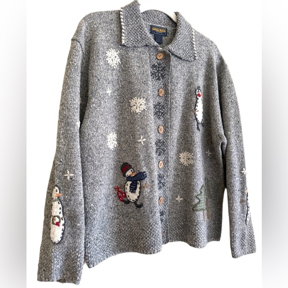 WOOLRICH Vintage Cottagecore Grannycore Snowflake Snowman Christmas Sweater XL - Picture 3 of 10